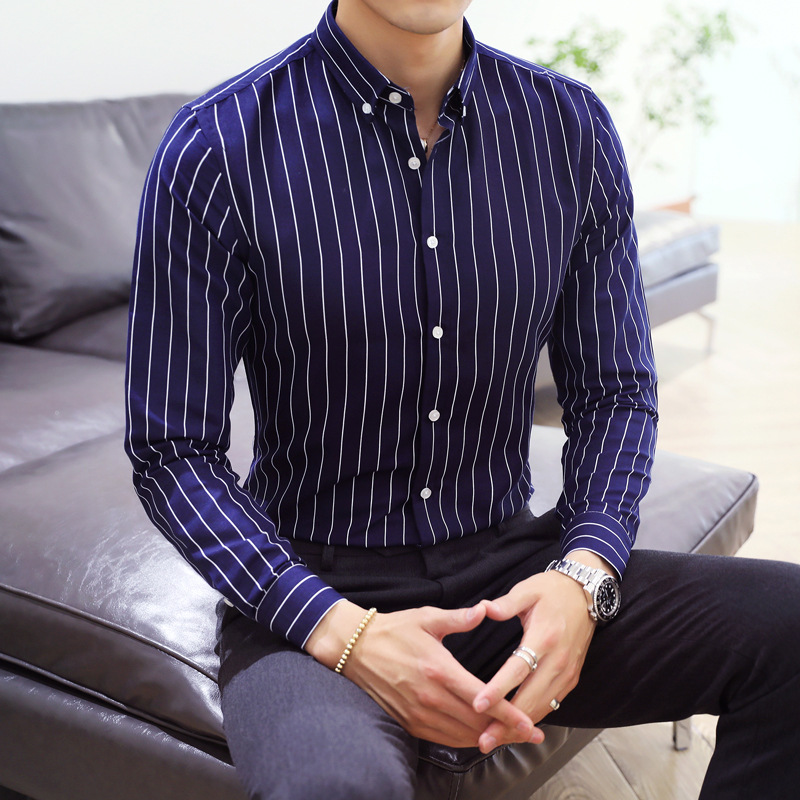 Men striped long sleeve shirts man handsome shirt 条纹衬衫男