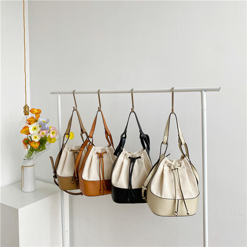 Bags Women's Shoulder Bag Summer Korean Fashion Trend Messenger Bag Personalized Splicing Canvas Hand-Bucket Bucket Bag Women