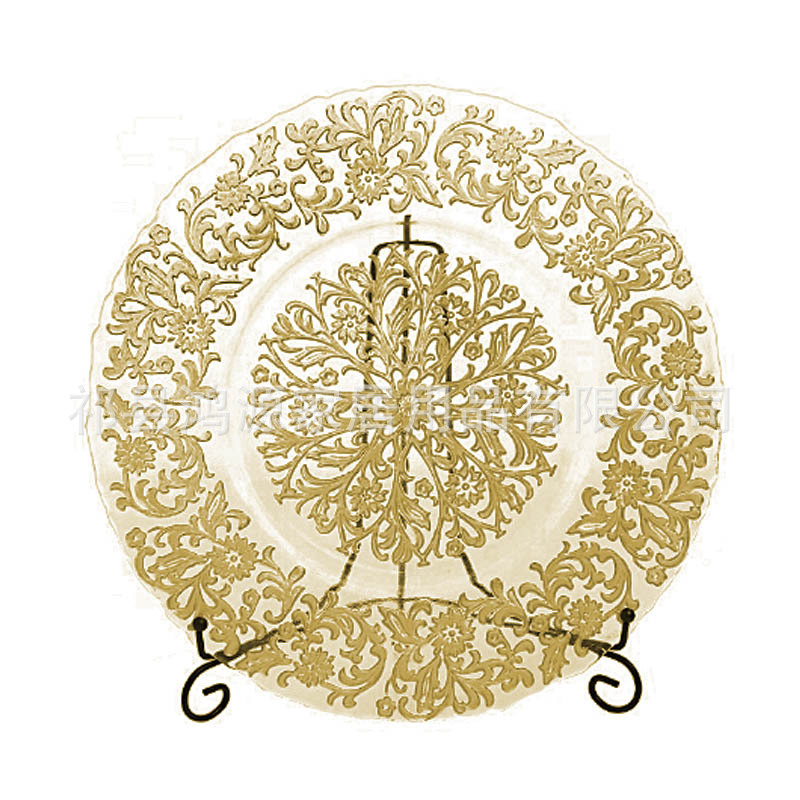 鸿源厂家热卖直销创意欧式花纹餐盘西餐垫盘水晶玻璃果盘装饰盘