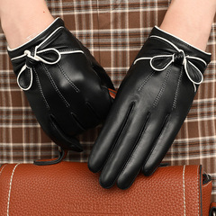 Women's Autumn/Winter Warm Fleece Lined Thick Short Driving Cycling Top Grain Sheepskin Touch Screen Leather Gloves