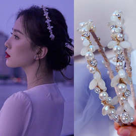 韩国东大门新款韩版时尚气质重工手工缠绕水晶珍珠水钻百搭发箍女