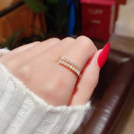 韩版新款轻奢珍珠戒指时尚个性食指指环ins潮网红冷淡风日系素圈