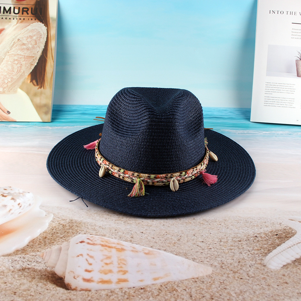 Sombrero de paja de papel británico de las mujeres europeas y americanas sombrero de sol de verano sombrero de Sol de ala plana sombrero de paja de ala grande sombrero de playa al por mayor