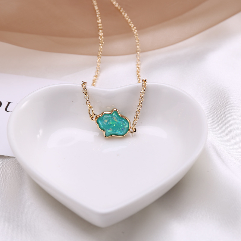 simple semi-precious stone palm pendent necklace