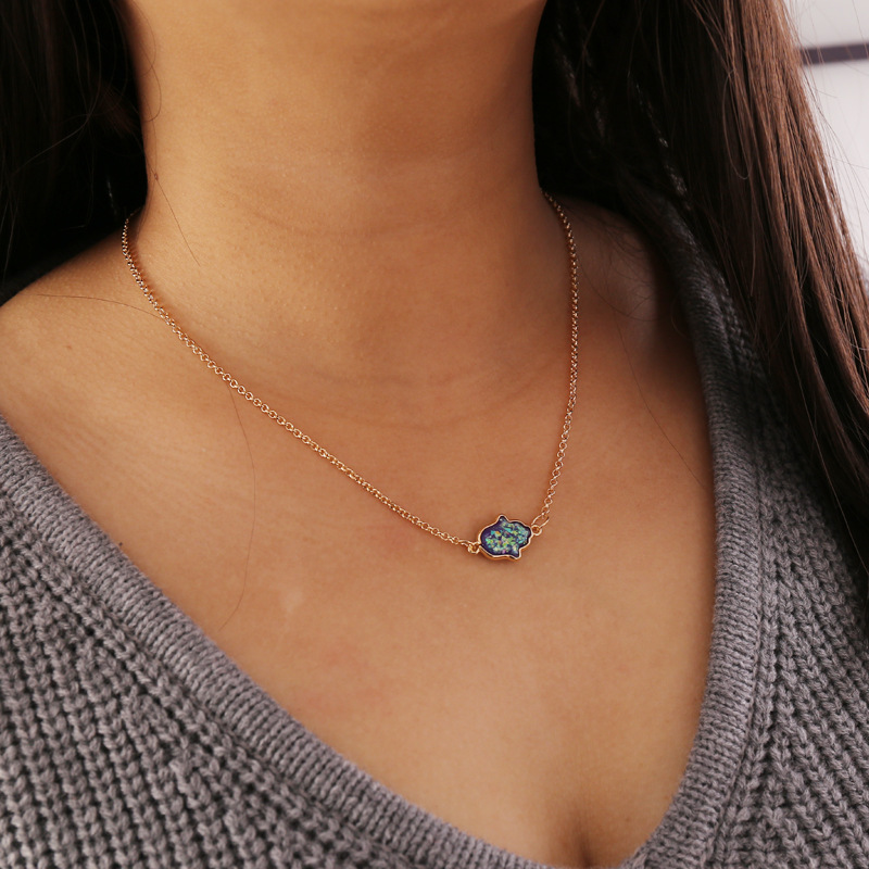 simple semi-precious stone palm pendent necklace