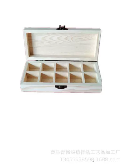 厂家直售实木精油木盒 收纳盒松木盒子 10格松木混装精油盒子