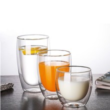 批发双层咖啡杯 蛋形杯 隔热加厚透明双层玻璃杯家用果汁杯牛奶杯