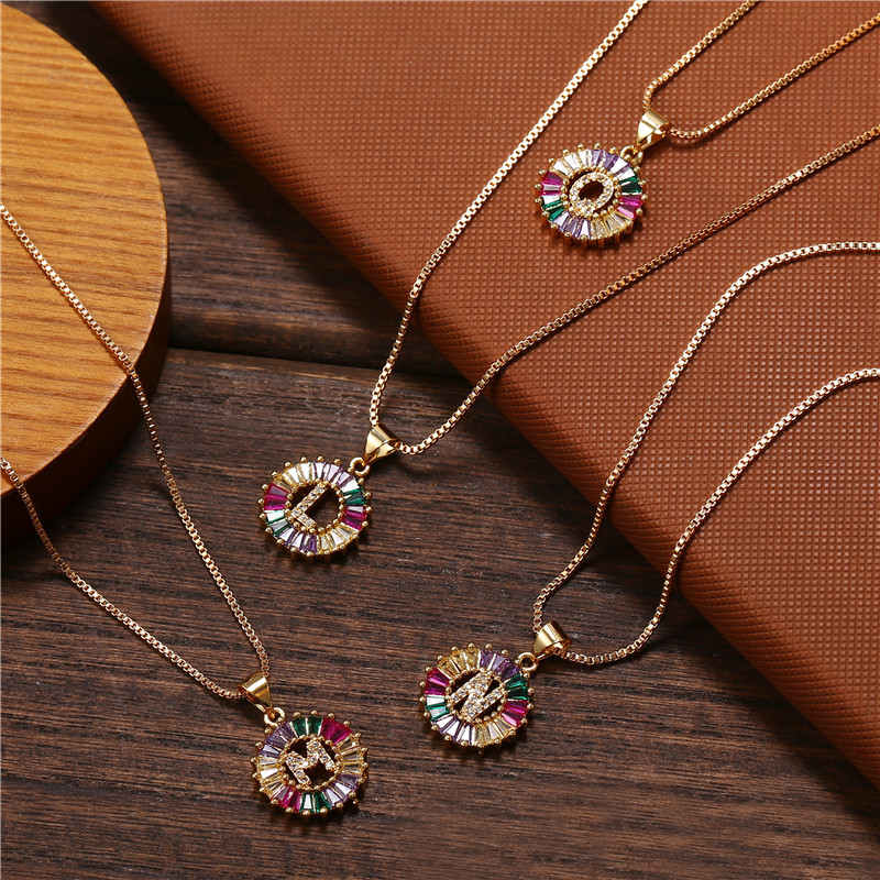 Necklace Creative Necklace Clavicle Chain Micro Inlaid Color Zircon 26 Letter Necklace Women display picture 23