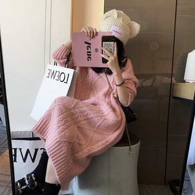 2020冬季新款 韩版休闲宽松显瘦加厚麻花毛衣裙针织连衣裙女|ms