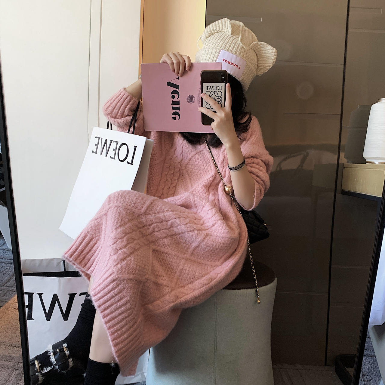 2020冬季新款 韩版休闲宽松显瘦加厚麻花毛衣裙针织连衣裙女|ms