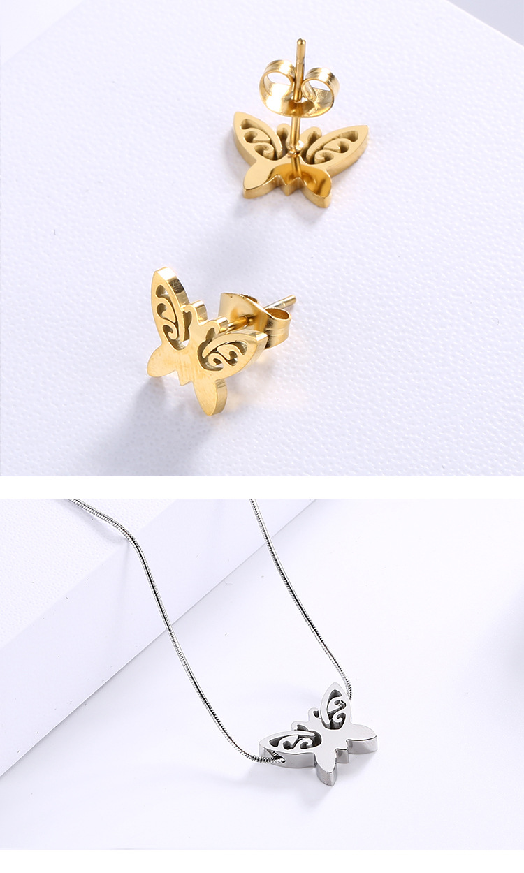 new stainless steel jewelry simple personality fashion butterfly earrings necklace set