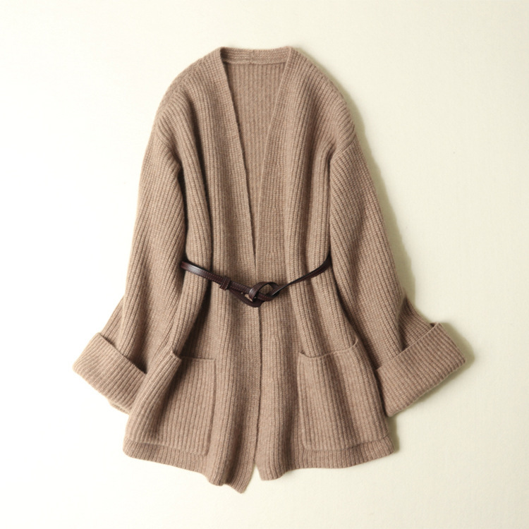 3 Yarn Thickened Lazy Style Cashmere Sweater Autumn and Winter Outer Wear with Belt Wicker Weaving Needle Women's Clothing Hair 3 Yarn Thickened Lazy Style Cashmere Sweater Autumn and Winter Outer Wear with Belt Wicker Weaving Needle Women's Clothing Hair