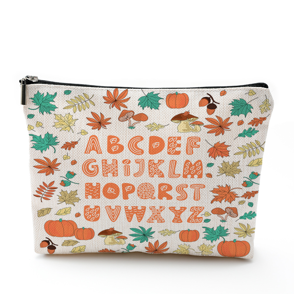 字母化妆包防水棉麻 拉链袋化妆品饰品收纳袋 旅行洗漱用品收纳包