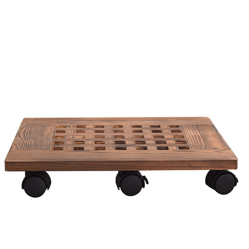 Thickened Petal Support Real Wood Mobile Planter Tray Round Flower Stand Planter Base with Wheels Brake Swivel Casters