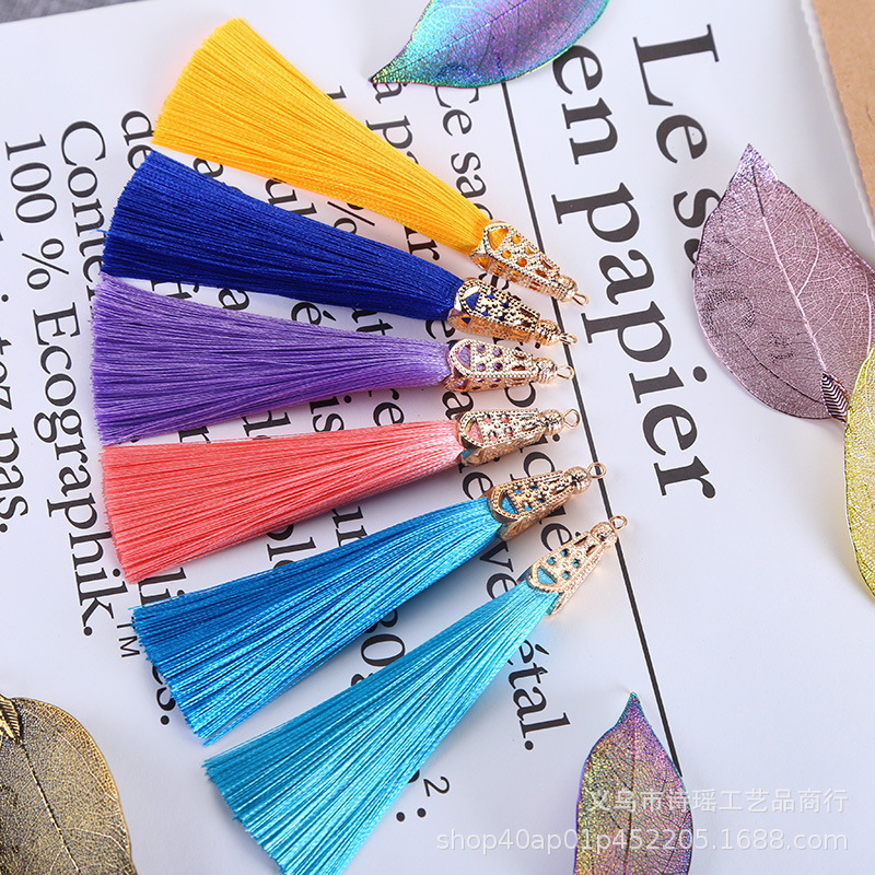 Nine-character needle square cap Tassel Keychain tassel accessories creative new metal cap earrings pendant accessories vertical