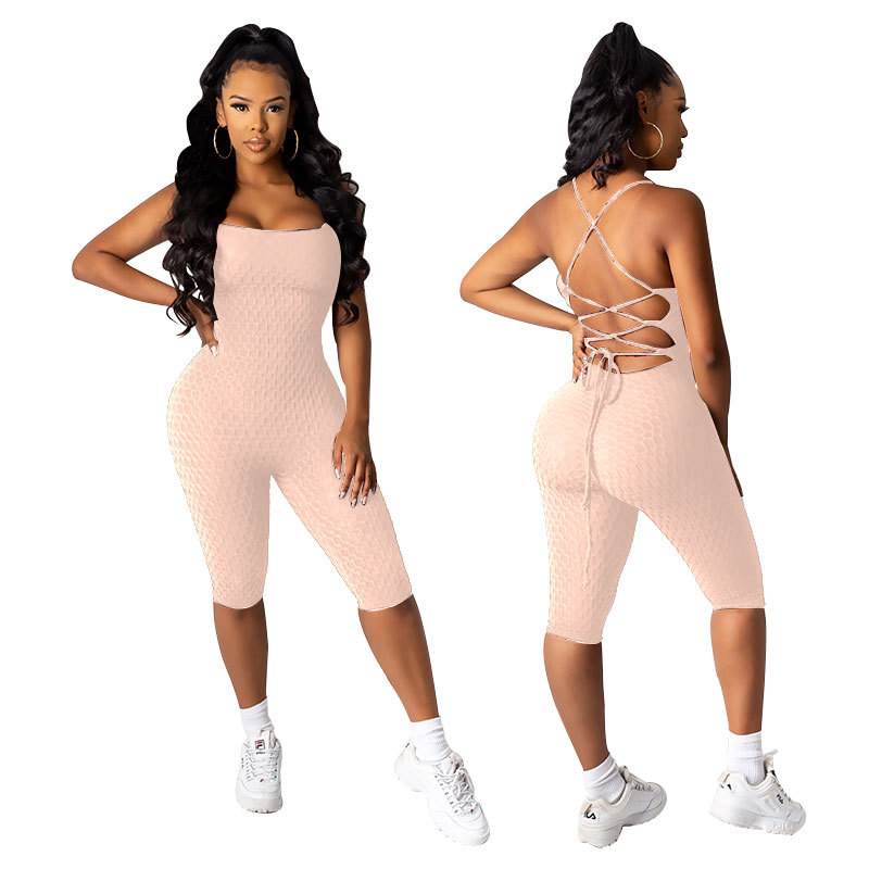 Popular Sexy Bandage Big Backless Yoga Shorts Sports Jumpsuit