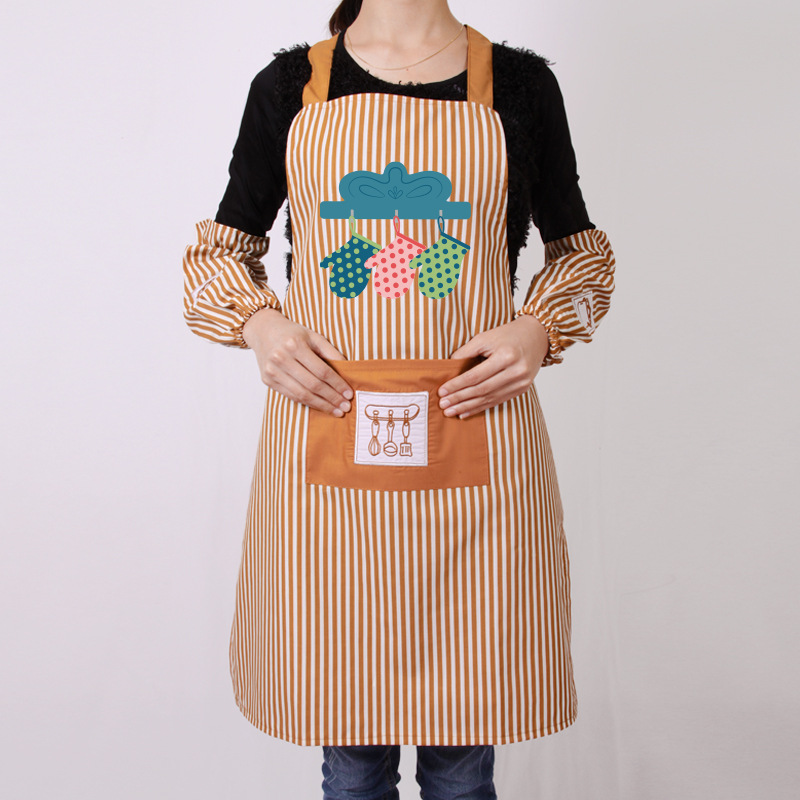 Delantal a rayas de moda de estilo coreano para mujer cocina doméstica Correa antiincrustante a prueba de aceite manga de delantal ropa de trabajo personalizada