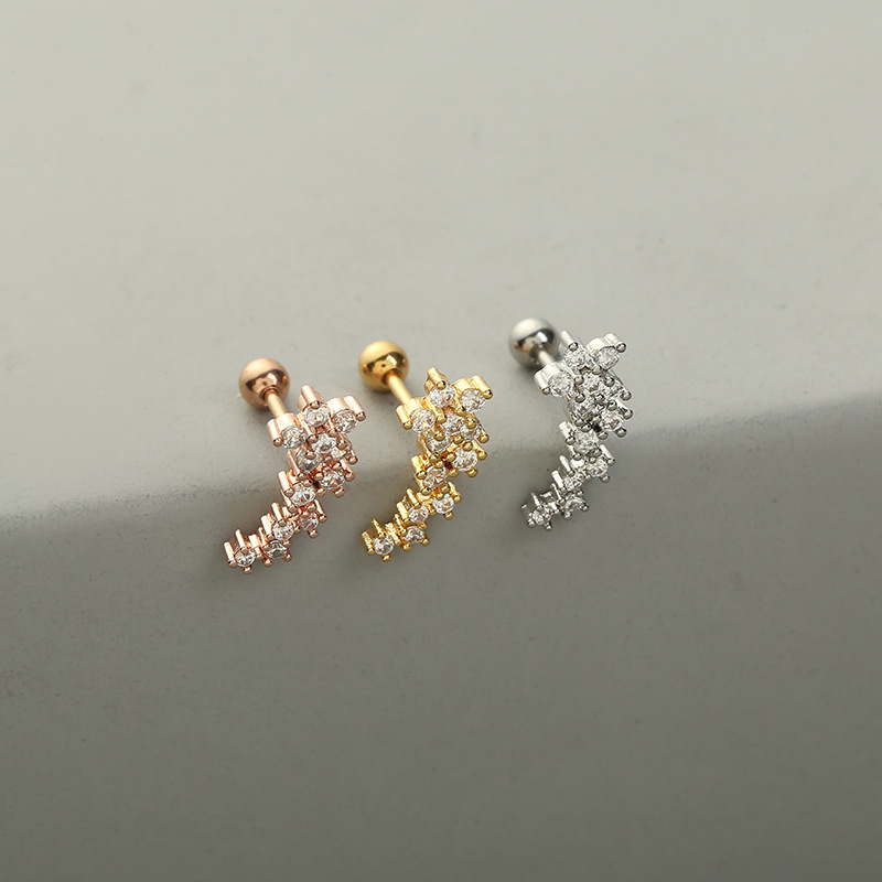 Fashion Solid Color Copper Ear Studs Inlay Zircon Copper Earrings 1 Piece