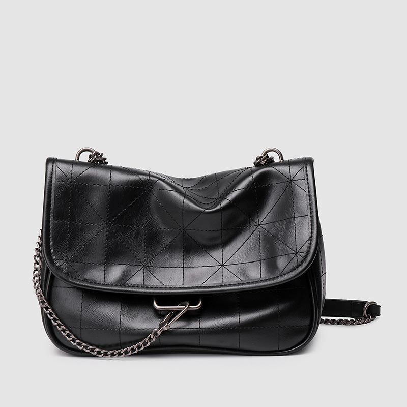 Black Versatile Rock Soft One Shoulder Crossbody Lingge Chain Wandering Women's Bag_voghion.com