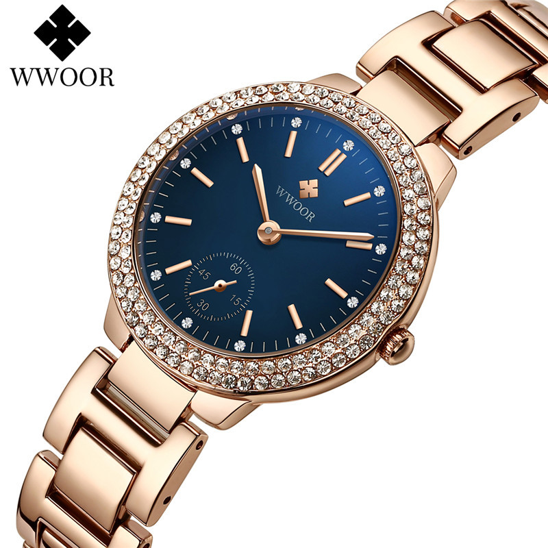 WWOOR que sostiene el amor nuevo reloj de cuarzo ocasional de las mujeres calendario impermeable rhinestone estudiante tendencia tazón reloj 8854
