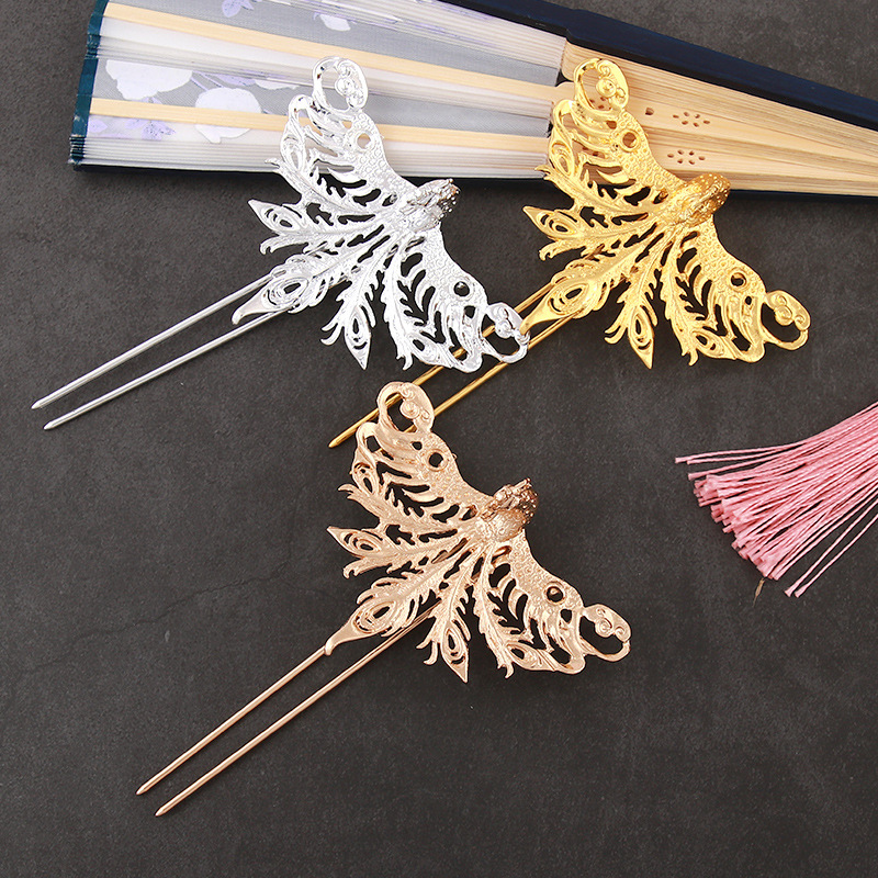 銅钗保色合金立體鳳凰古風diy發簪發飾頭飾制作材料飾品配件