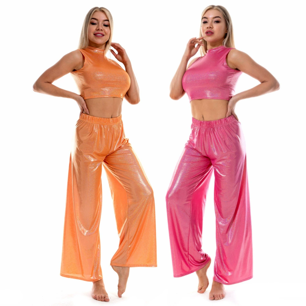 Прямые продажи с фабрики Блестящий ледяной Шелковый жилет широкие брюки костюм Ice Silk дышащие удобные танцевальные шаровары Одежда для йоги