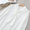 春装新款雪纺优雅V领飘带长袖白色衬衫女 职场工装设计感小众上衣