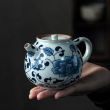 青花瓷茶壶 中式复古陶瓷茶壶功夫茶具小单壶正把壶泡茶器