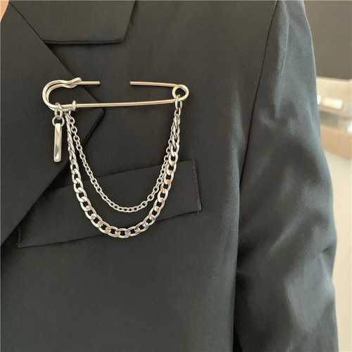 Korean ins Harajuku trend cool chain brooch street fashion metal decoration hip-hop suit accessories for men and women