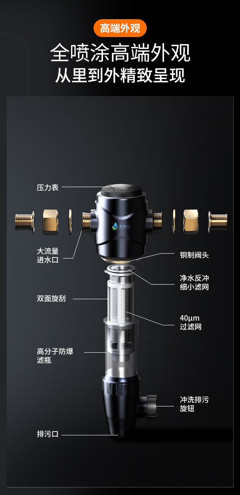 高端铜前置过滤器反冲洗家用全屋中央净水器自来水井水龙头过滤器详情20