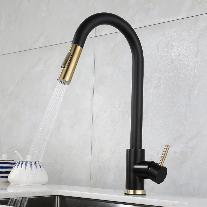 Kitchen touch induction stainless steel faucet vegetable basin induction pull-out rotating household kitchen hot and cold faucet