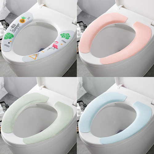 Household thickened toilet mat, adhesive toilet sticker, universal for all seasons, washable solid color, increased warm toilet seat sticker