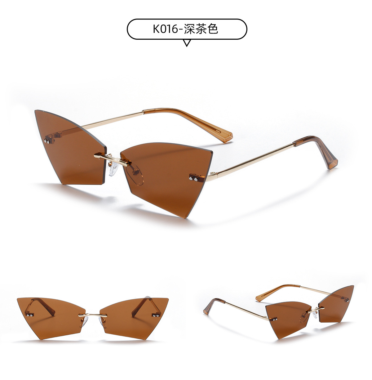 Borderless Angular Cat Eye Color Retro Sonnenbrille display picture 6