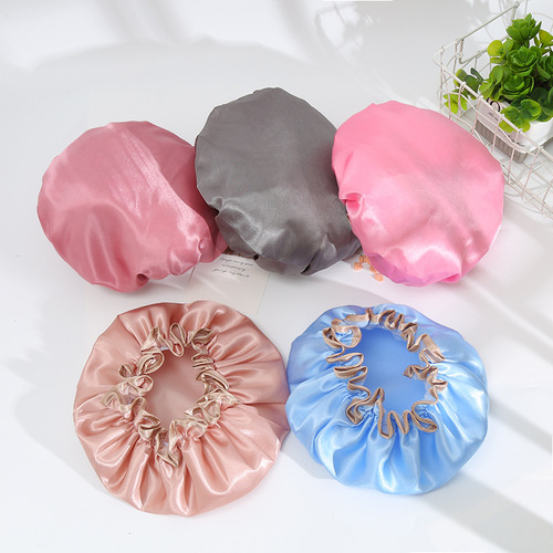 New women's double-layer shower cap waterproof shampoo and conditioner super soft fabric hair drying cap beauty kitchen oil-proof cap wholesale