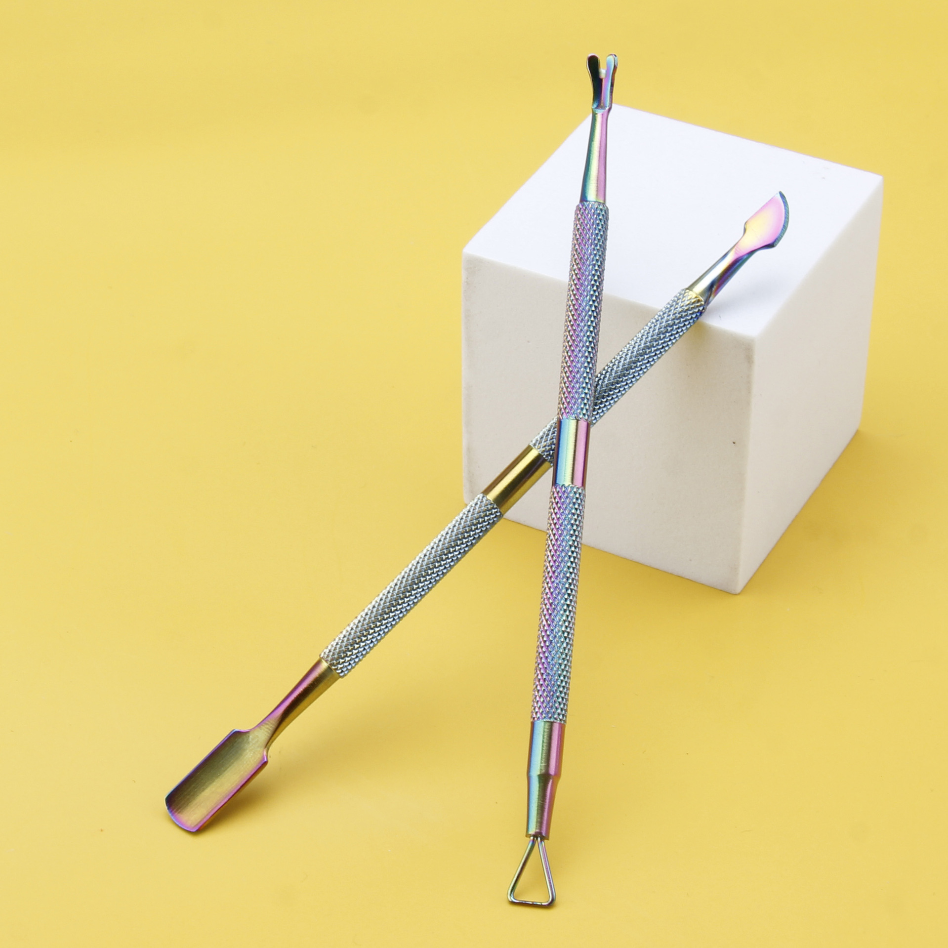 不锈钢钢推卸甲器彩钛美甲双头挑 幻彩钢推卸除甲油胶光疗胶|ru