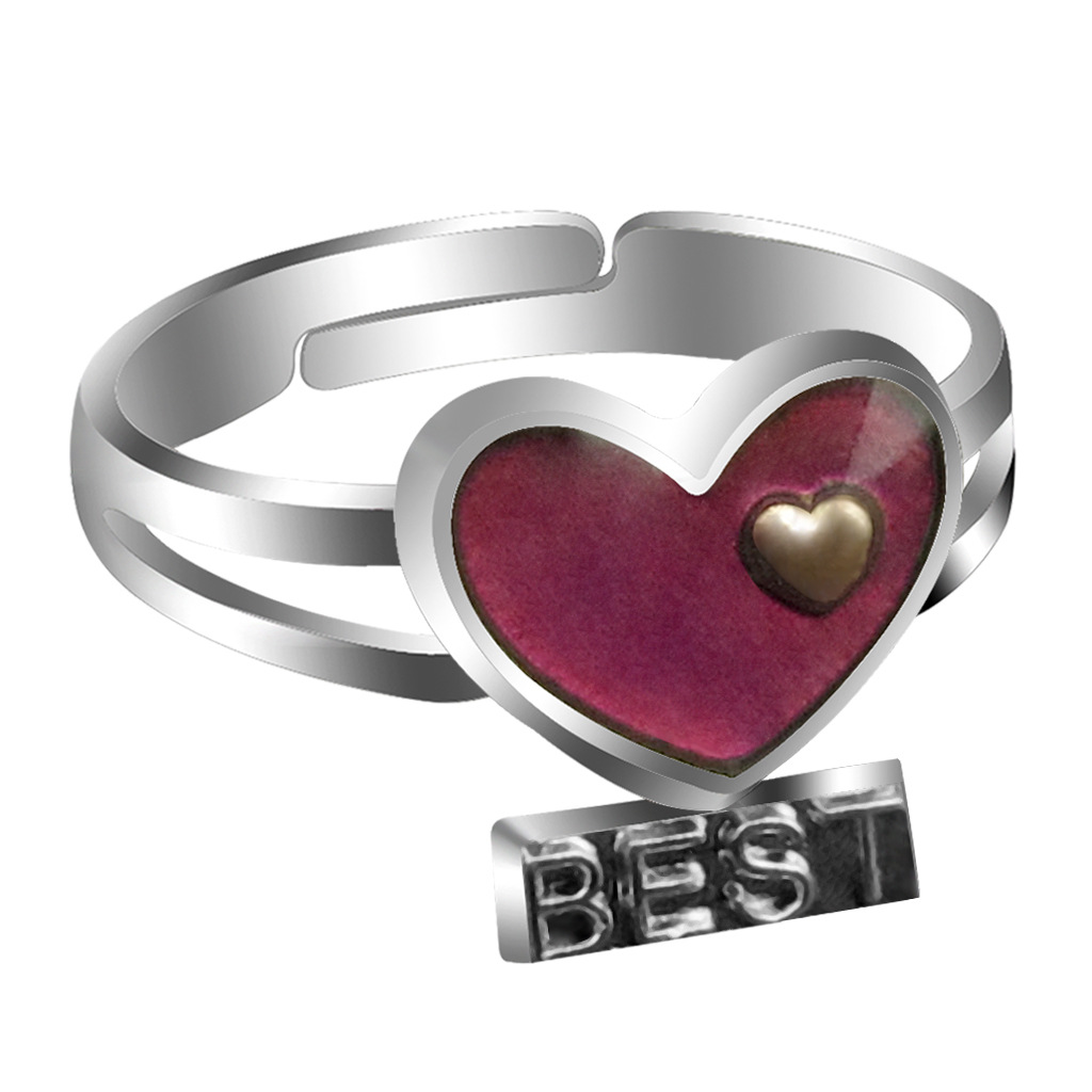 Heart-shaped Best Frends Temperature-sensing Color Change Opening Ring display picture 1