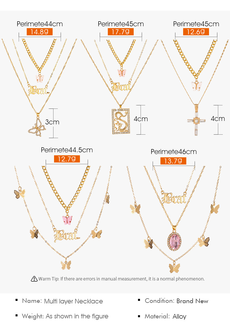 New Long Necklace Creative Small Butterfly Cross Letter Pendant Multi-layer Sweater Chain Wholesale Nihaojewelry display picture 1