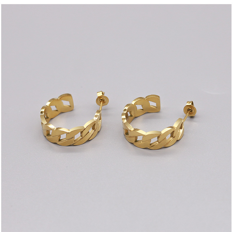 Woven Hollow Ring Metal Gold Chain Retro Korean Titanium Steel Earrings display picture 6