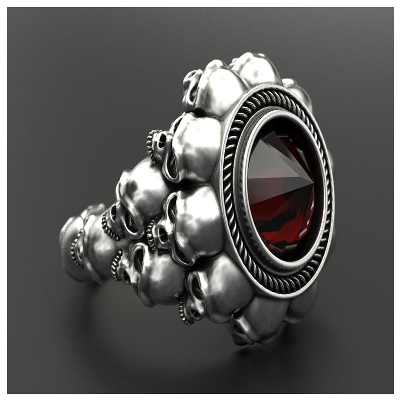 Skull Punk Ring Aus 925 Silber Plattiert Mit Edelstein_voghion.com