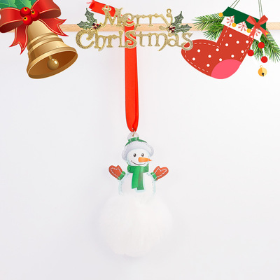 聖誕樹裝飾紅繩禮品挂飾 8CM仿獺兔毛球挂件創意聖誕老人雪人造型