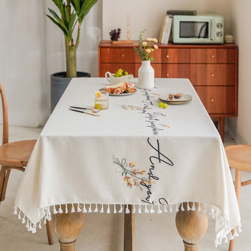 Tablecloth hollow simple embroidered letters fabric tassel long stripes home dining table mat decorative coffee table tablecloth