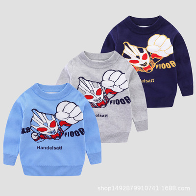 2020新款摆滩童装双层加厚毛衣卡通韩版宝宝儿童长袖圆领针织衫