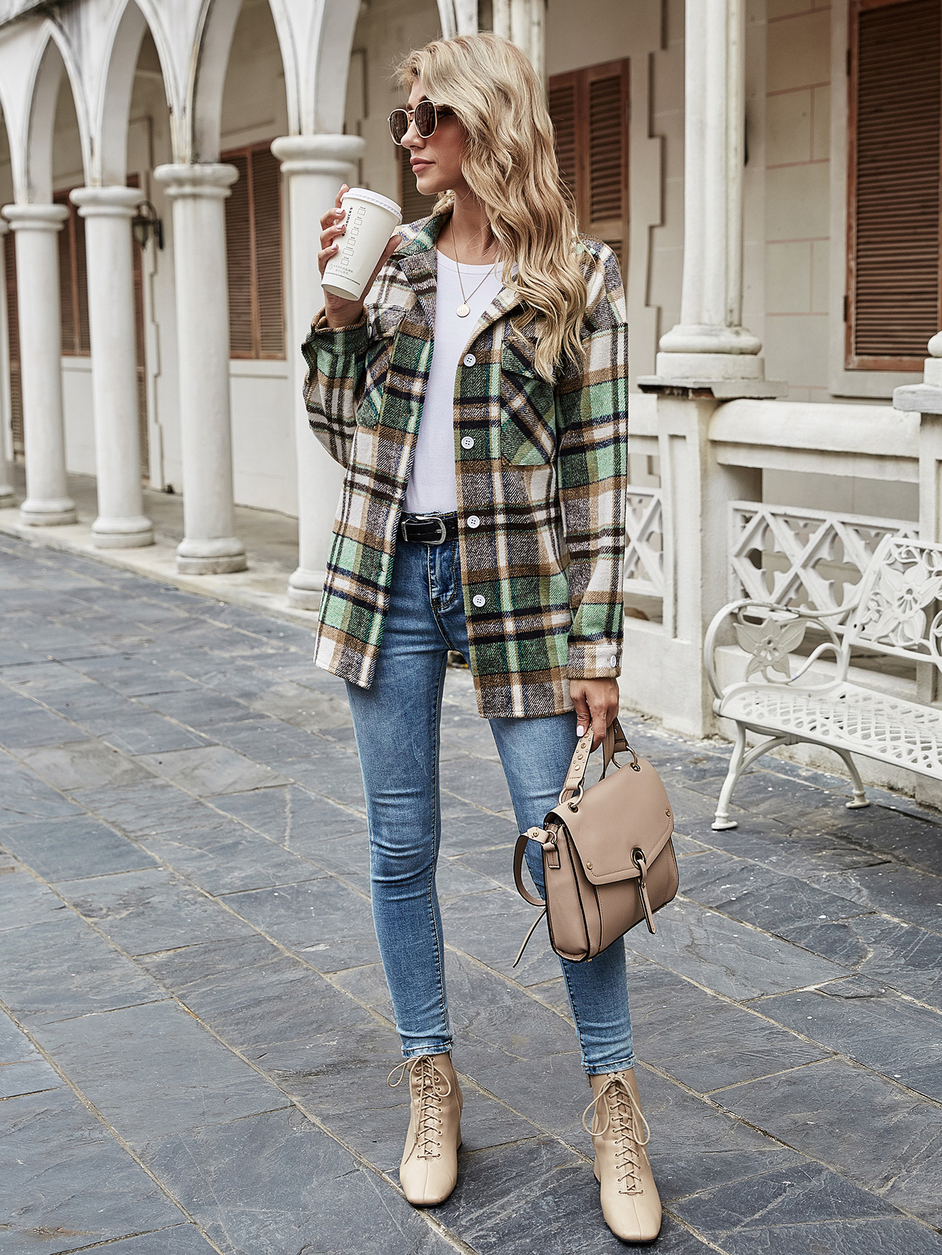 women s lapel loose plaid jacket nihaostyles clothing wholesale NSJM80249