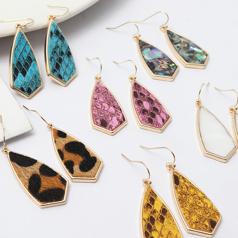 1 Pair Retro Polygon Leopard Inlay Alloy Pu Shell Drop Earrings display picture 1
