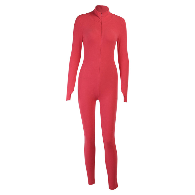 high-neck long-sleeved zipper jumpsuit  NSXE33654