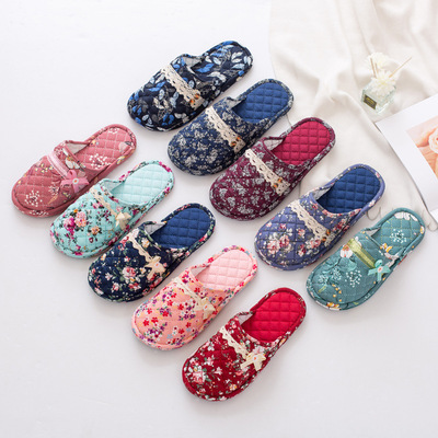 新款秋冬季包頭布藝家用棉拖鞋男女家居室內靜音布底情侶拖鞋批發