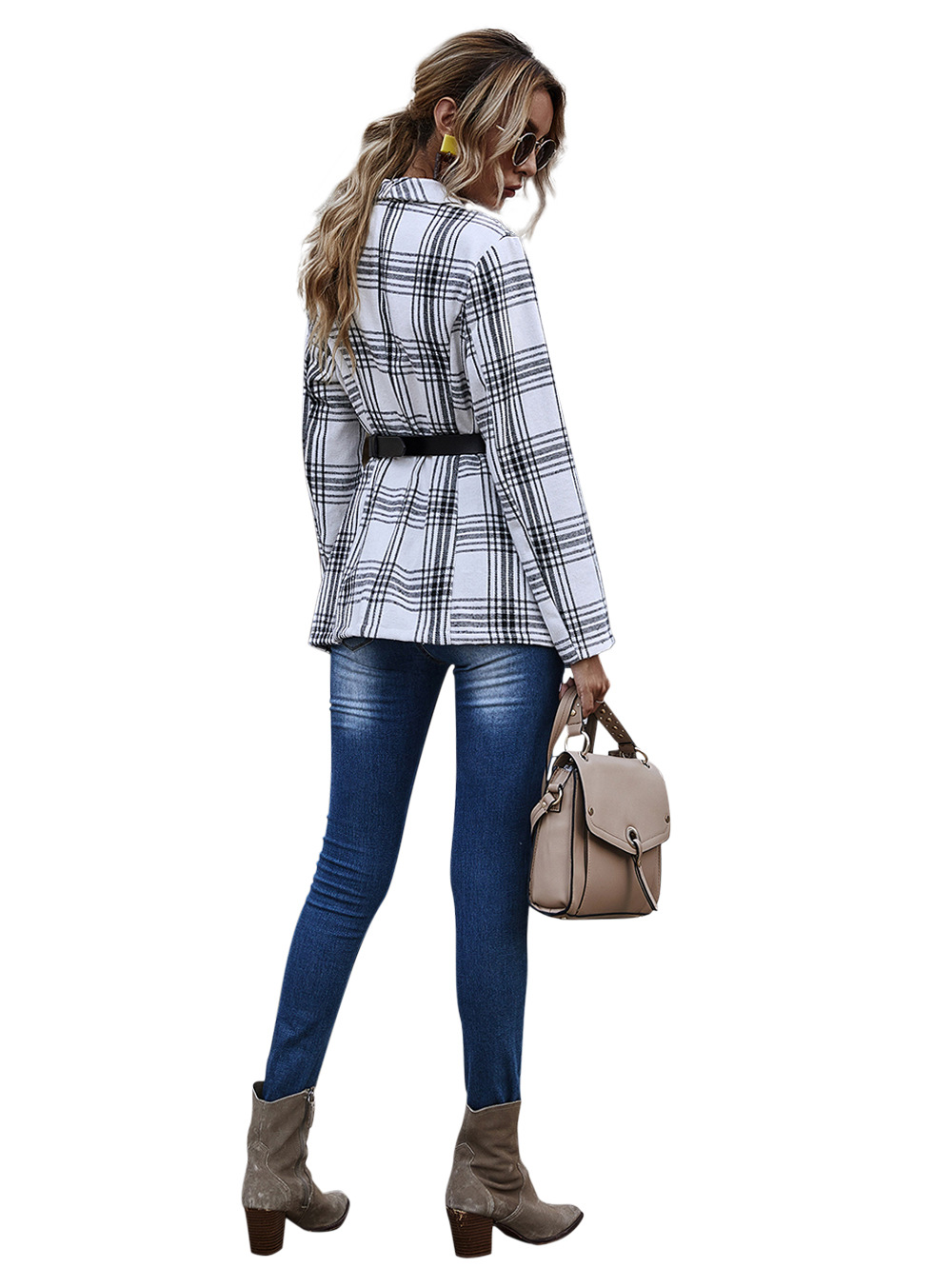 Frauen Slim-fit Plaid Zweireiher Langarm Jacke Großhandel display picture 6