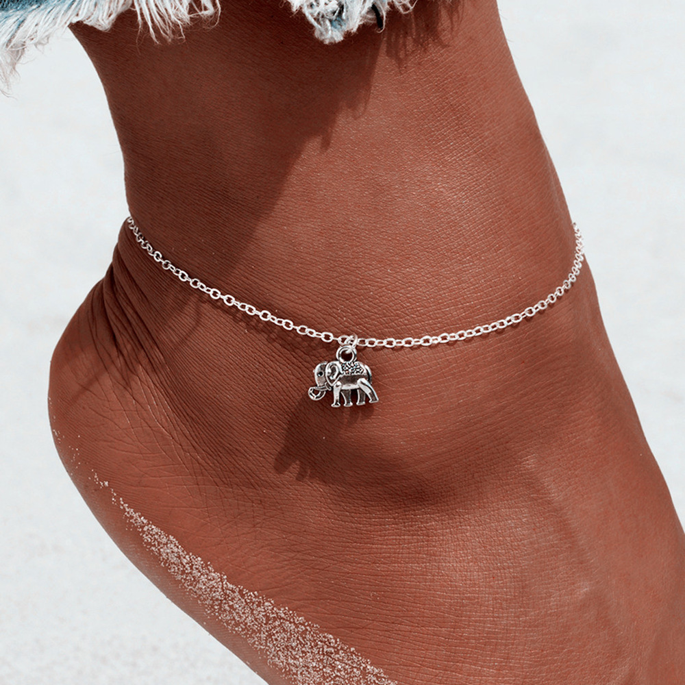 Retro Elephant Pendant Beach Chain Alloy Elephan Anklet display picture 1