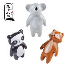 花和小城熊猫 狐狸 考拉卡通陶瓷拉手 动物 美式衣柜抽屉单孔把手