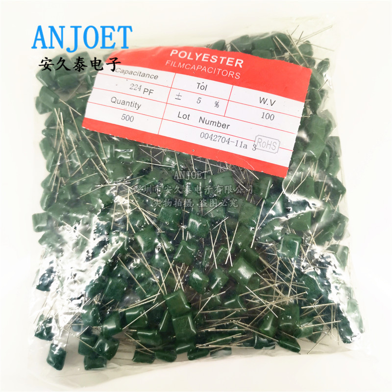 CL11涤纶电容2A224J 100V224J 0.22UF 220NF 绿色 直插电容器